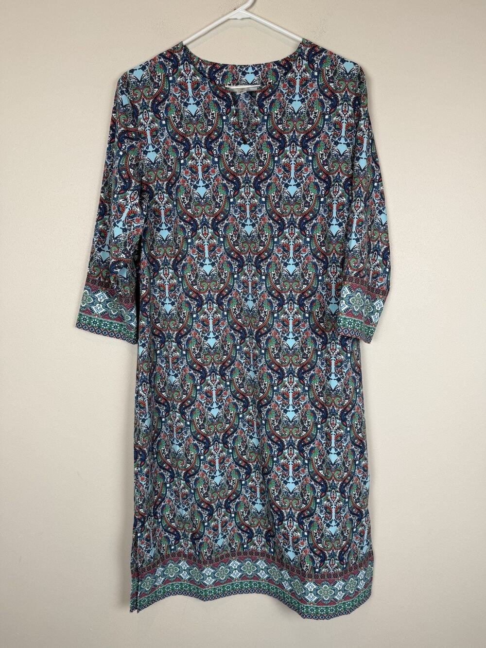Coolibar Tunic Dress Womens M Blue Green Paisley Oceanside UPF 50+ UV Sun